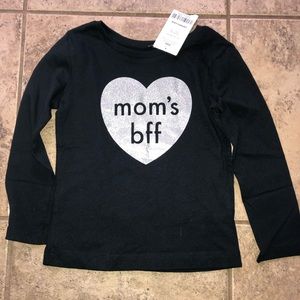 Girls Moms Bff Silver Glitter Heart Black Shirt
